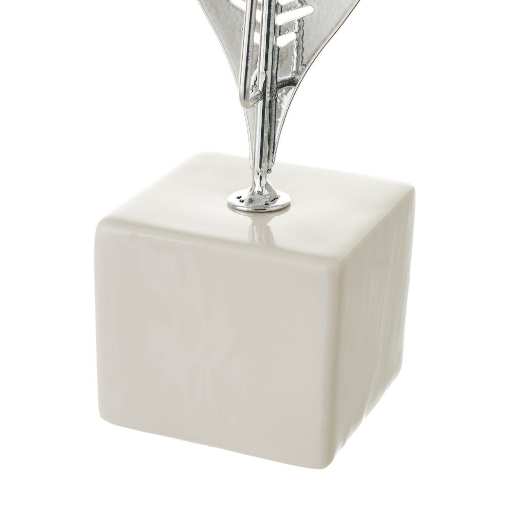 Lolahome Portavelas Hoja Plateado De Metal Y Cerámica De 8x8x31 Cm