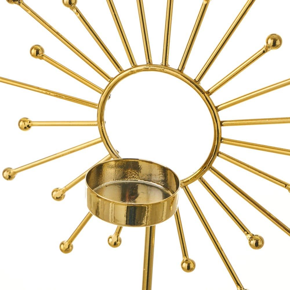 lolahome Portavelas sol dorado de metal y cerámica de 18x8x29 cm