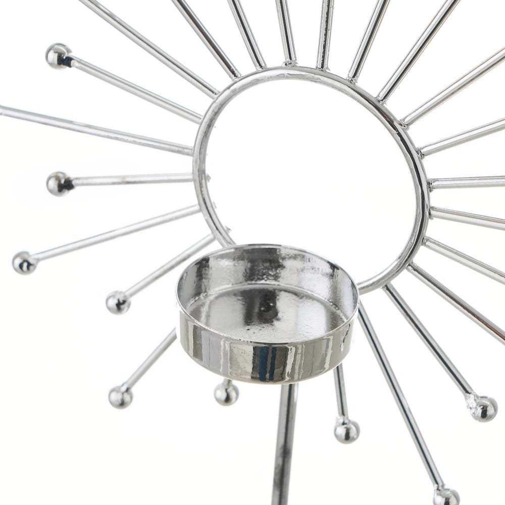 lolahome Portavelas sol plateado de metal y cerámica de 18x8x29 cm