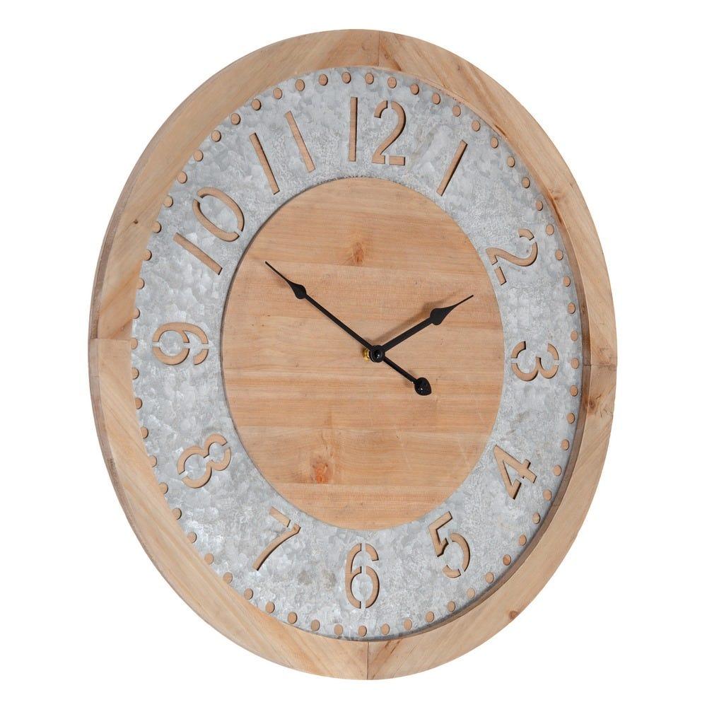 lolahome Reloj con moldura de abeto natural y hierro de Ø 60 cm
