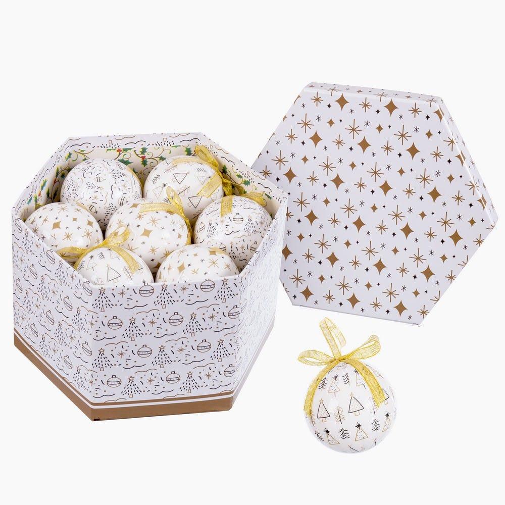 Lolahome Set De 14 Bolas De Navidad Estampadas De Polyfoam Blanco Y Dorado De 7 Cm