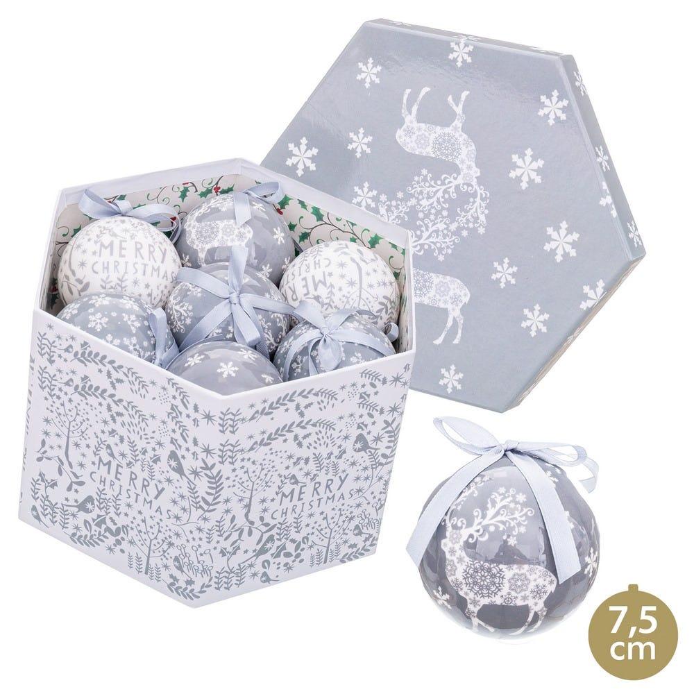 lolahome Set de 14 bolas de Navidad reno de polyfoam plateadas de Ø 7 cm