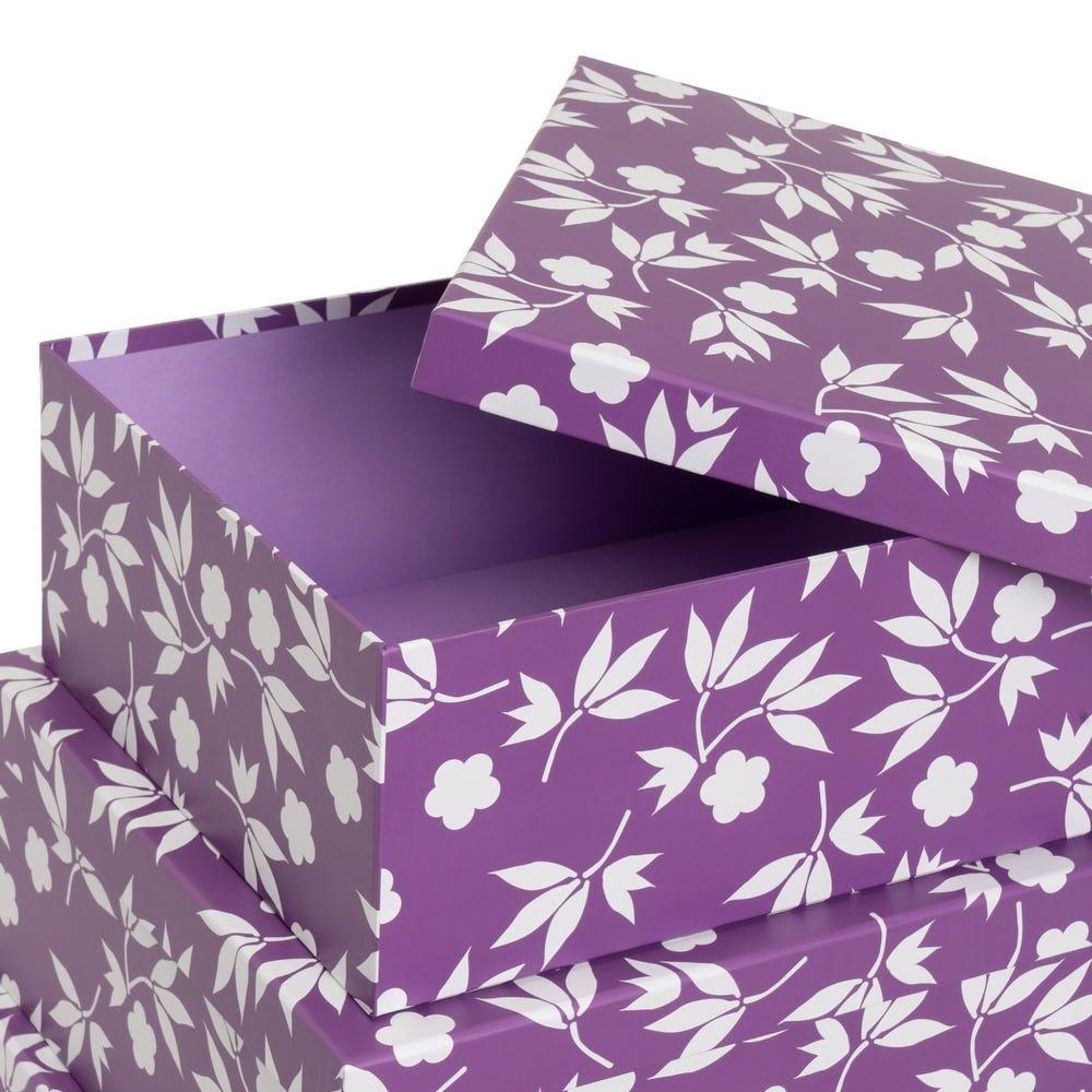 Lolahome Set De 15 Cajas De Cartón Forradas Con Papel De Hojas Lila