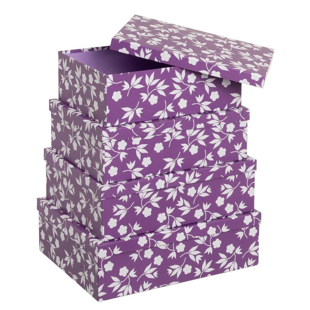 lolahome Set de 15 cajas de cartón forradas con papel de hojas lila