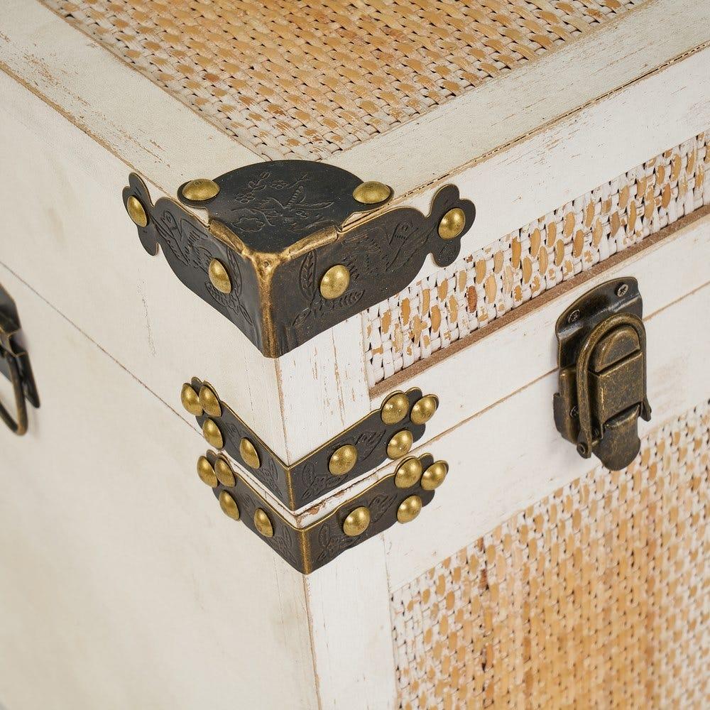 Lolahome Set De 2 Baúles De Viaje De Madera De Abeto Blancos Y Natural