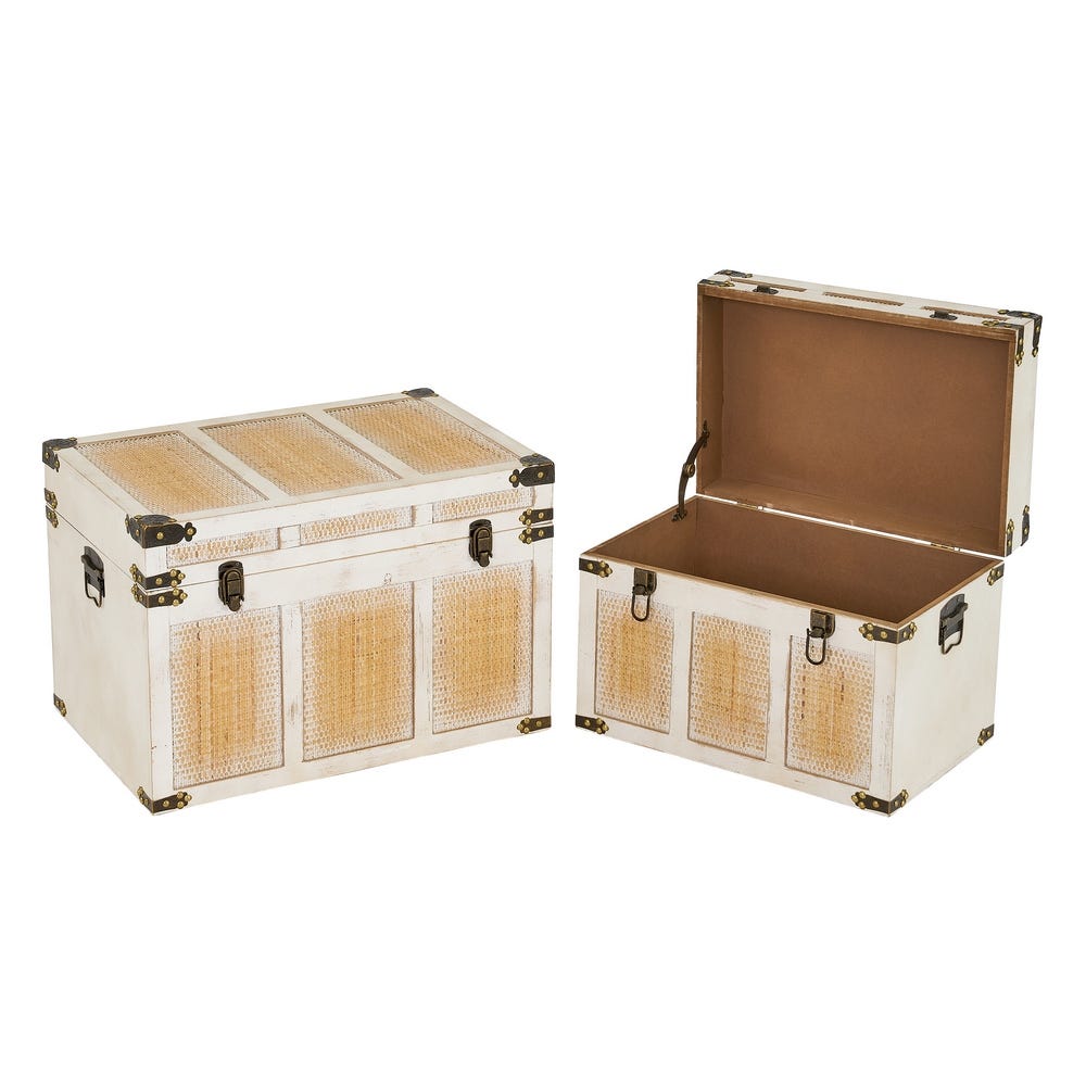 lolahome Set de 2 baúles de viaje de madera de abeto blancos y natural