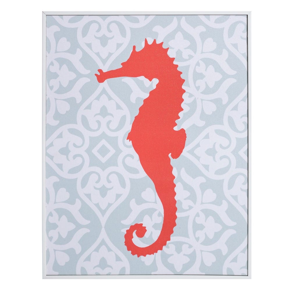 Lolahome Set De 2 Cuadros Pulpo Y Caballito De Mar Impresos Sobre Lienzo Coral De 28x36 Cm