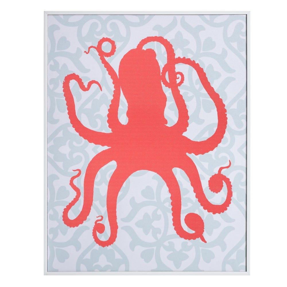 lolahome Set de 2 cuadros pulpo y caballito de mar impresos sobre lienzo coral de 28x36 cm
