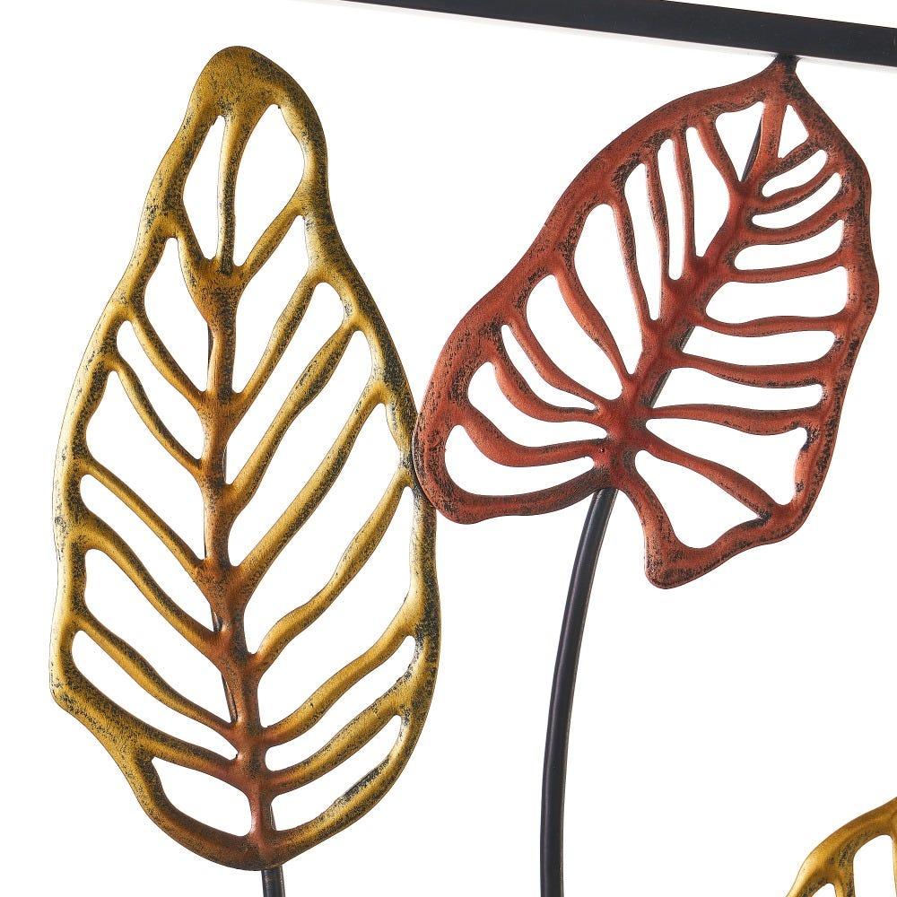 lolahome Set de 2 murales de hojas de hierro negro y cobre de 35x91 cm