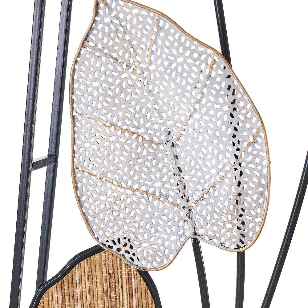 Lolahome Set De 2 Murales De Hojas De Hierro Y Fibra Natural Negro Y Natural De 38x91 Cm