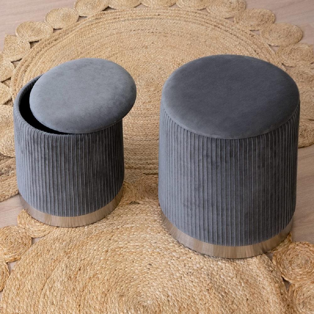 lolahome Set de 2 puff arcón plisados de terciopelo gris