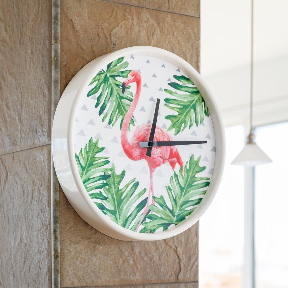 lolahome Set de 2 relojes de flamencos blanco y rosa de madera y metal de Ø 30 cm