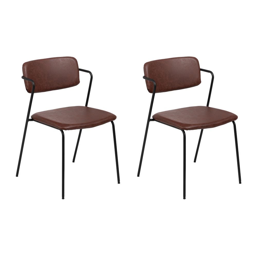 Lolahome Set De 2 Sillas De Comedor Con Brazos Tapizadas De Polipiel Y Metal De 56x52x80 Cm