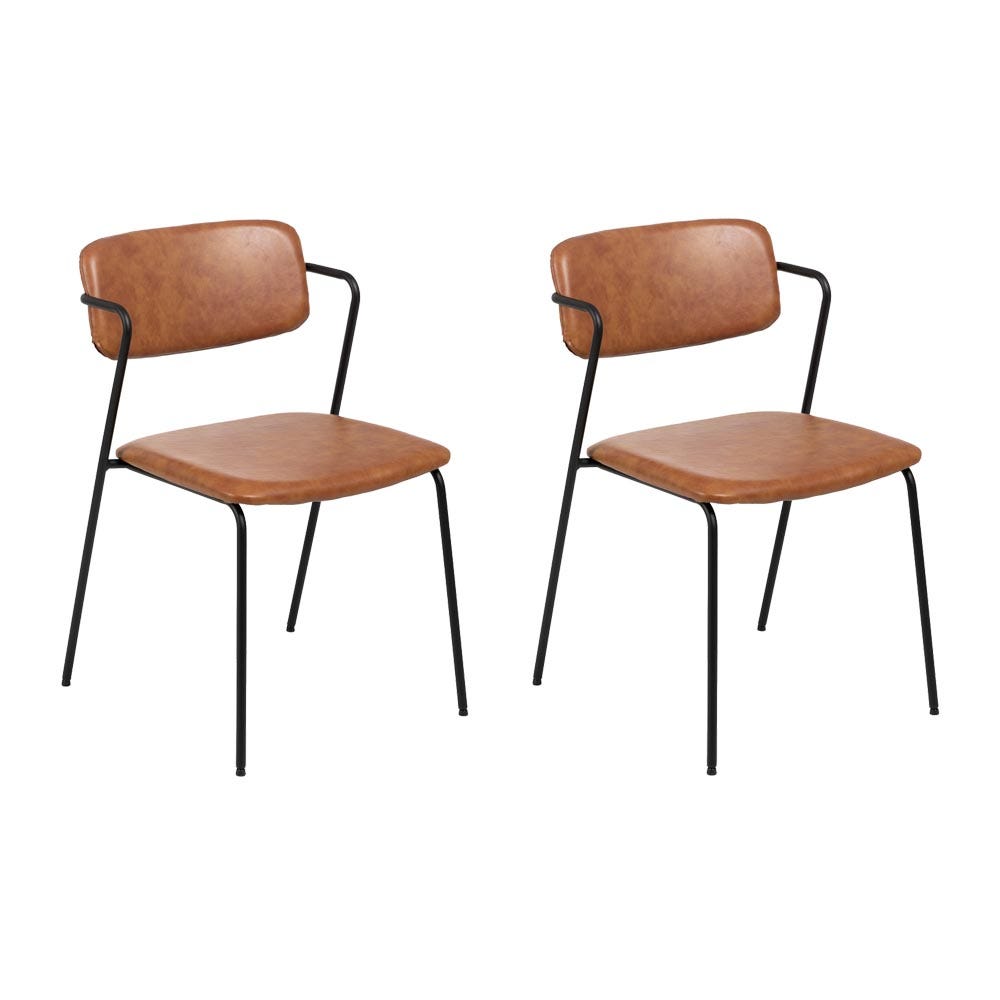 Lolahome Set De 2 Sillas De Comedor Con Brazos Tapizadas De Polipiel Y Metal De 56x52x80 Cm