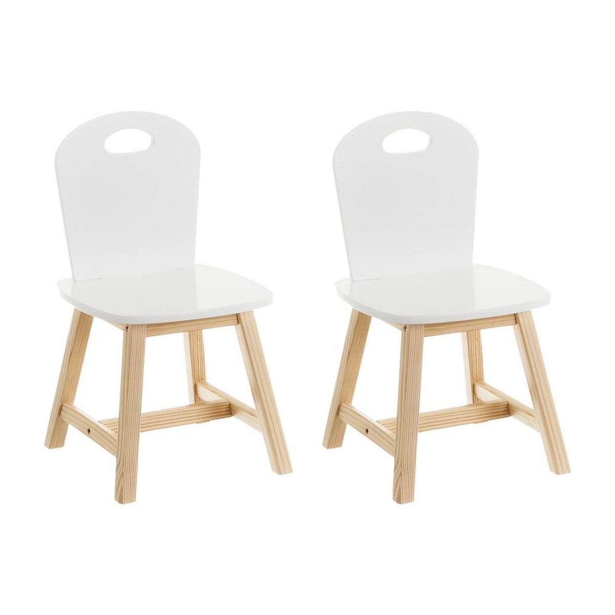 lolahome Set de 2 sillas infantiles blancas de madera de pino de 28x28x50 cm