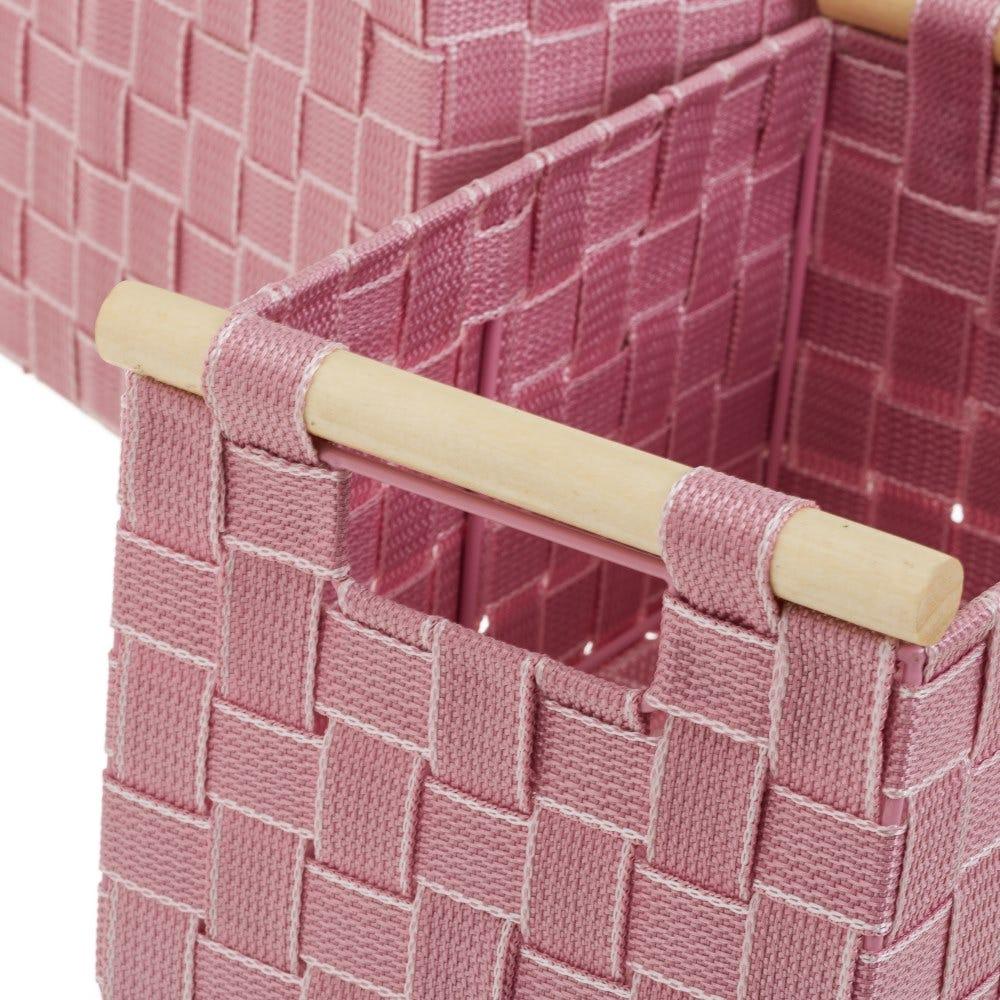 lolahome Set de 3 cestas de polipropileno rosas trenzadas