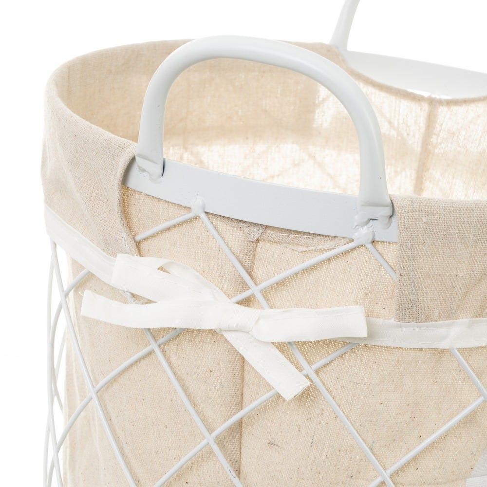 Lolahome Set De 3 Cestos De Baño De Metal Blancos Y Natural