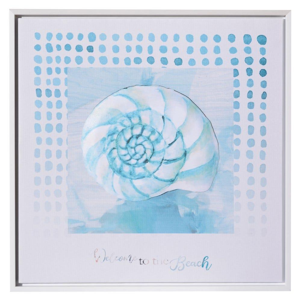 Lolahome Set De 3 Cuadros De Caracola De Lienzo Y Metal Blanco Y Azul