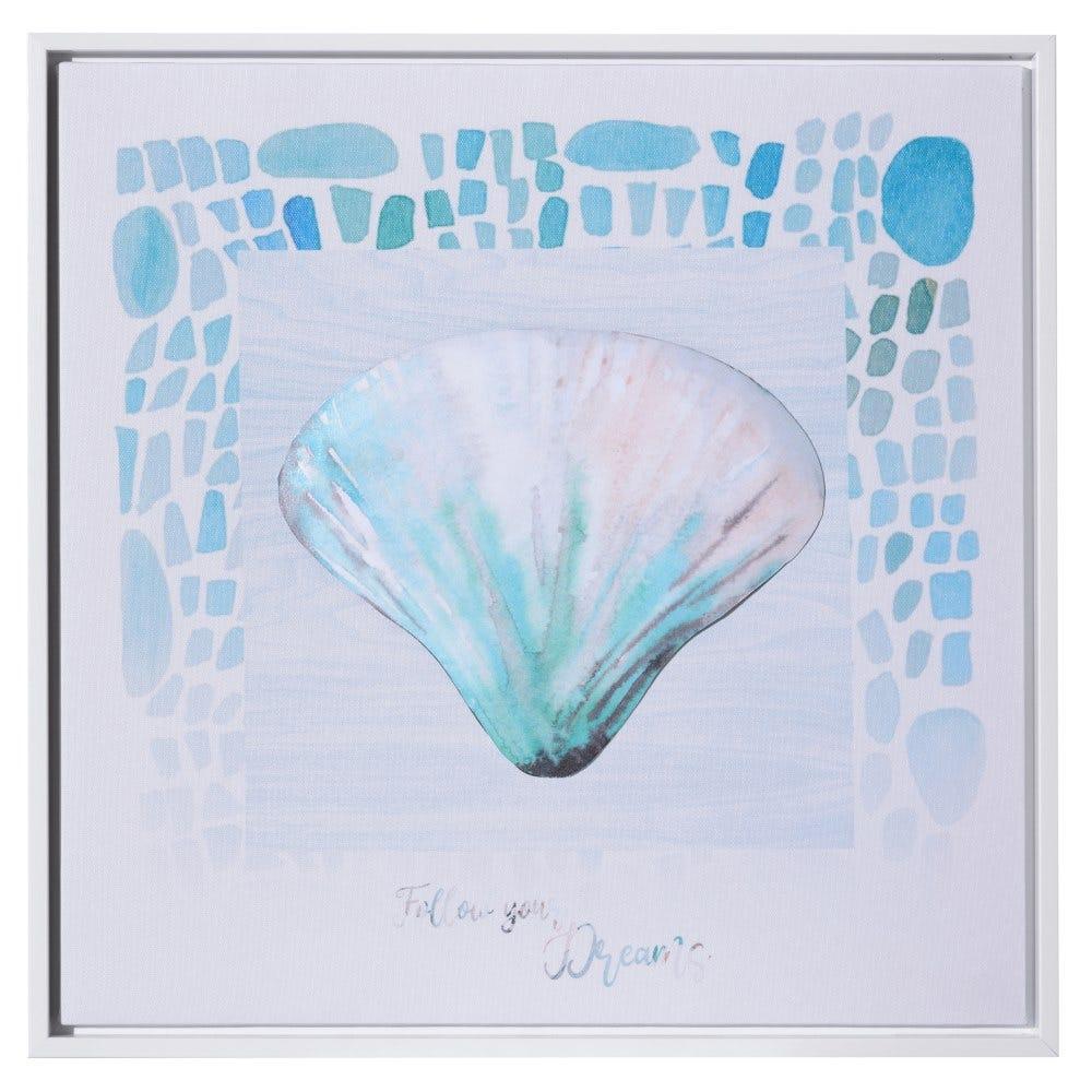 lolahome Set de 3 cuadros de caracola de lienzo y metal blanco y azul