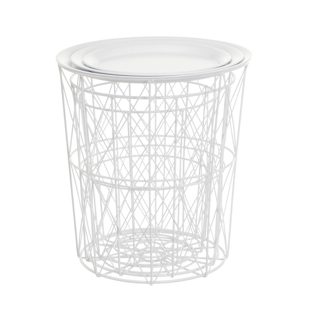 Lolahome Set De 3 Mesa Auxiliares Nido De Metal Blanco