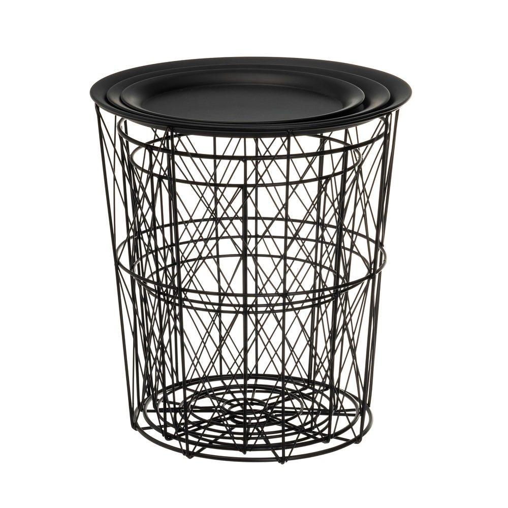 Lolahome Set De 3 Mesa Auxiliares Nido De Metal Negro