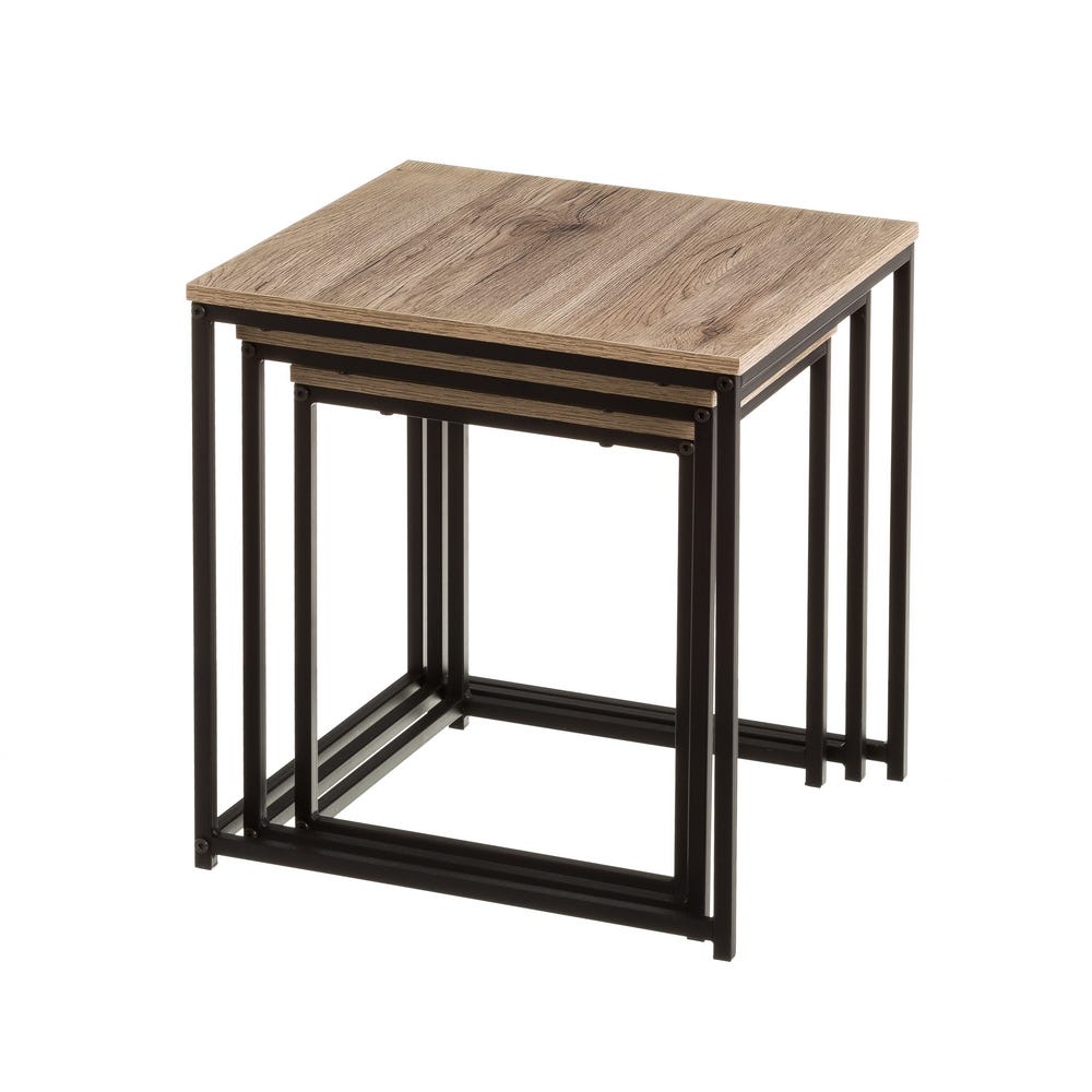 Lolahome Set De 3 Mesa Auxiliares Nido Urban De Madera Y Metal