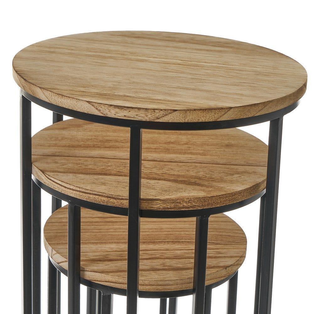 Lolahome Set De 3 Soportes Para Plantas De Madera De Paulonia Natural Y Metal Negro