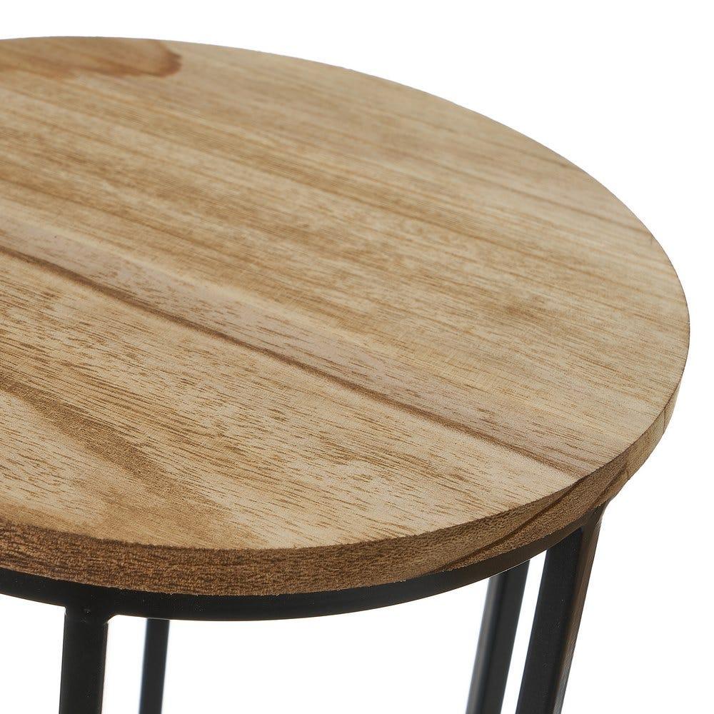 lolahome Set de 3 soportes para plantas de madera de paulonia natural y metal negro