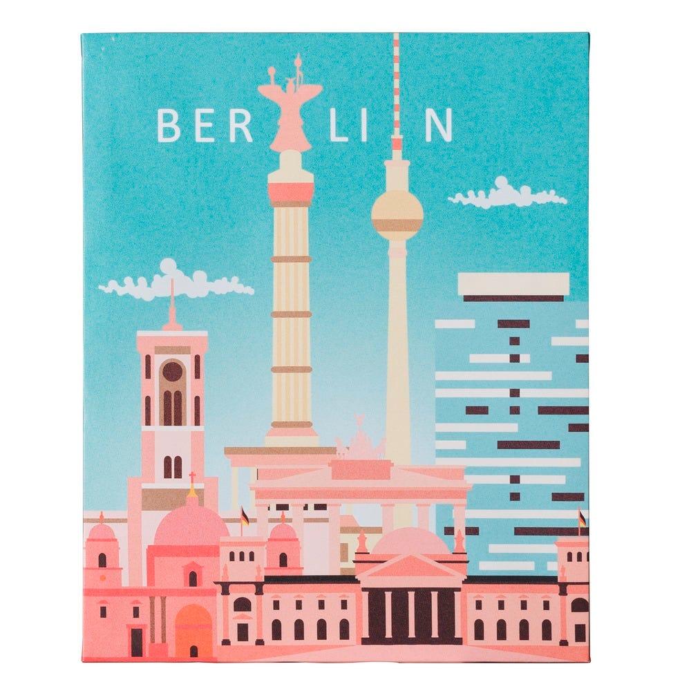 Lolahome Set De 4 Cuadros De Ciudad Impresos Sobre Lienzo Azul Y Rosa De 40x50 Cm