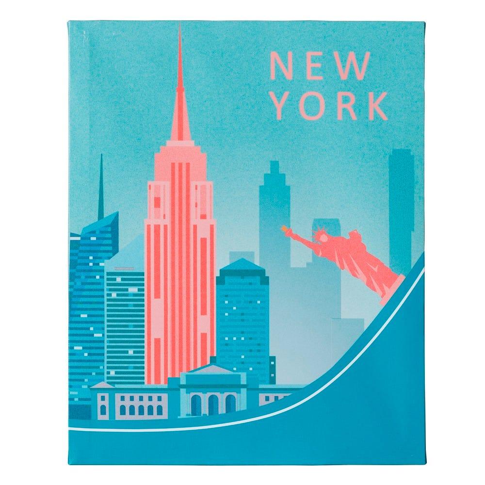 Lolahome Set De 4 Cuadros De Ciudad Impresos Sobre Lienzo Azul Y Rosa De 40x50 Cm