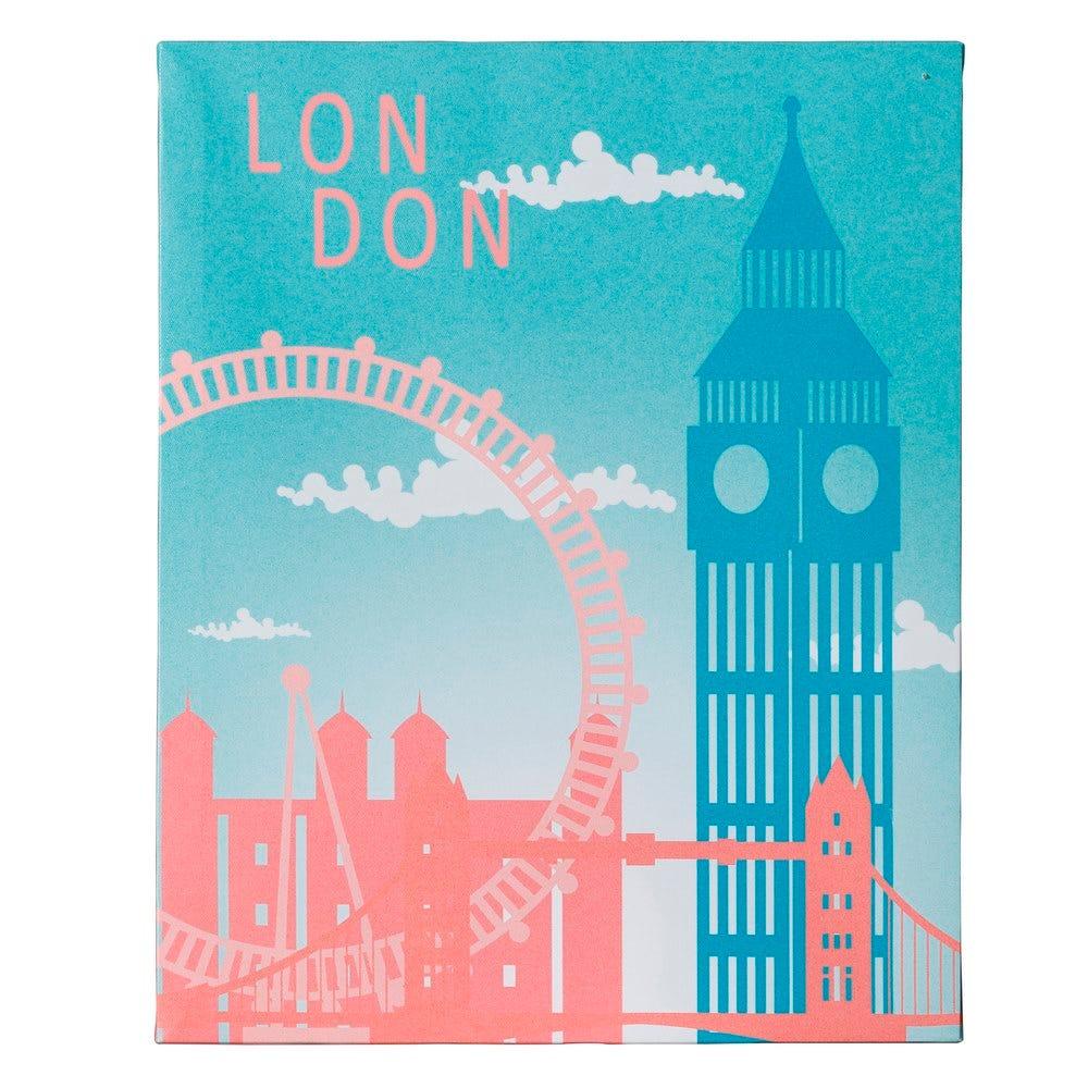 Lolahome Set De 4 Cuadros De Ciudad Impresos Sobre Lienzo Azul Y Rosa De 40x50 Cm