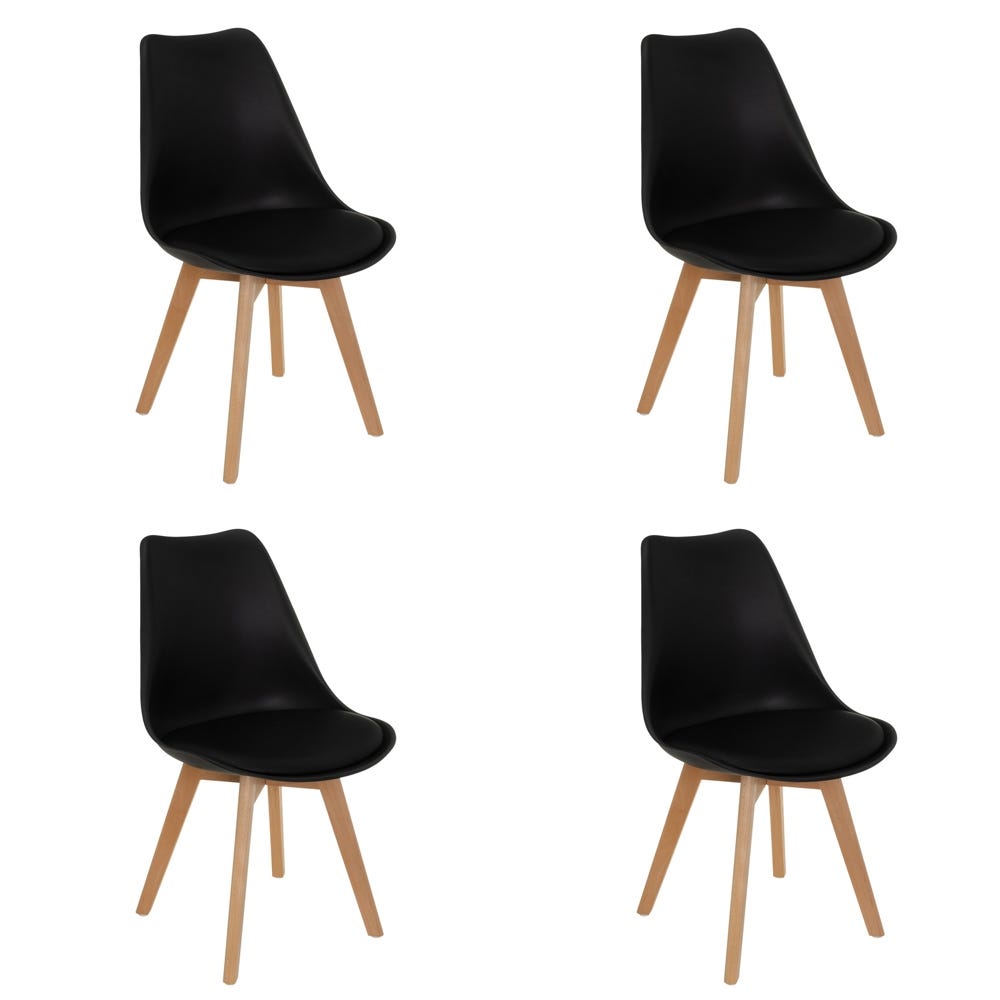Lolahome Set De 4 Sillas De Comedor Con Cojín De Polipiel De Madera De 48x57x82 Cm