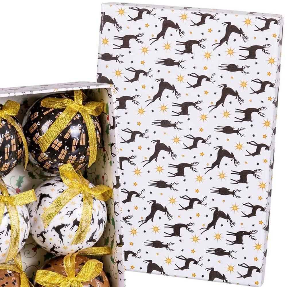 Lolahome Set De 6 Bolas De Navidad Estampadas De Polyfoam Blanco Y Negro De 7 Cm