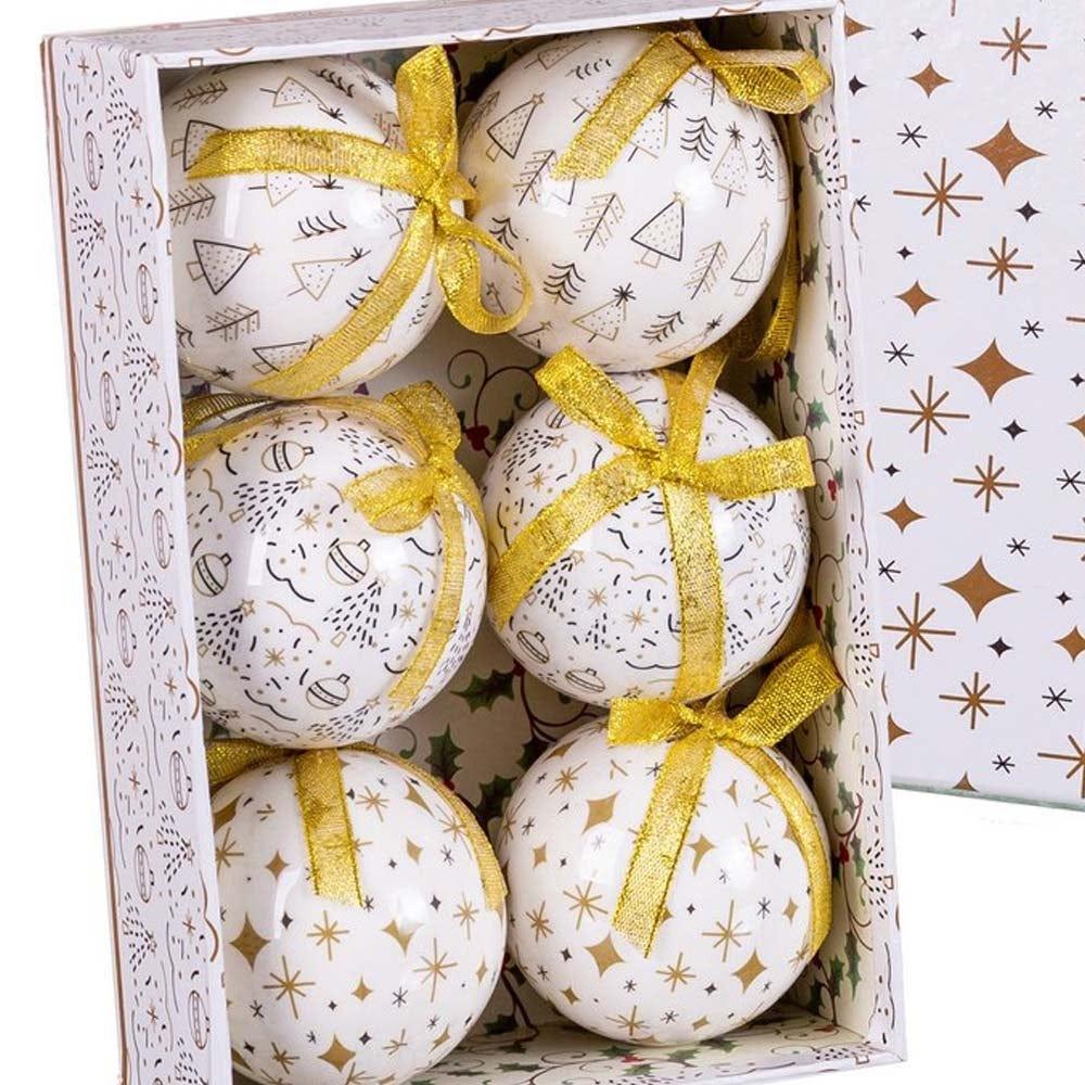 lolahome Set de 6 bolas de Navidad estampadas de polyfoam blanco y dorado de 7 cm