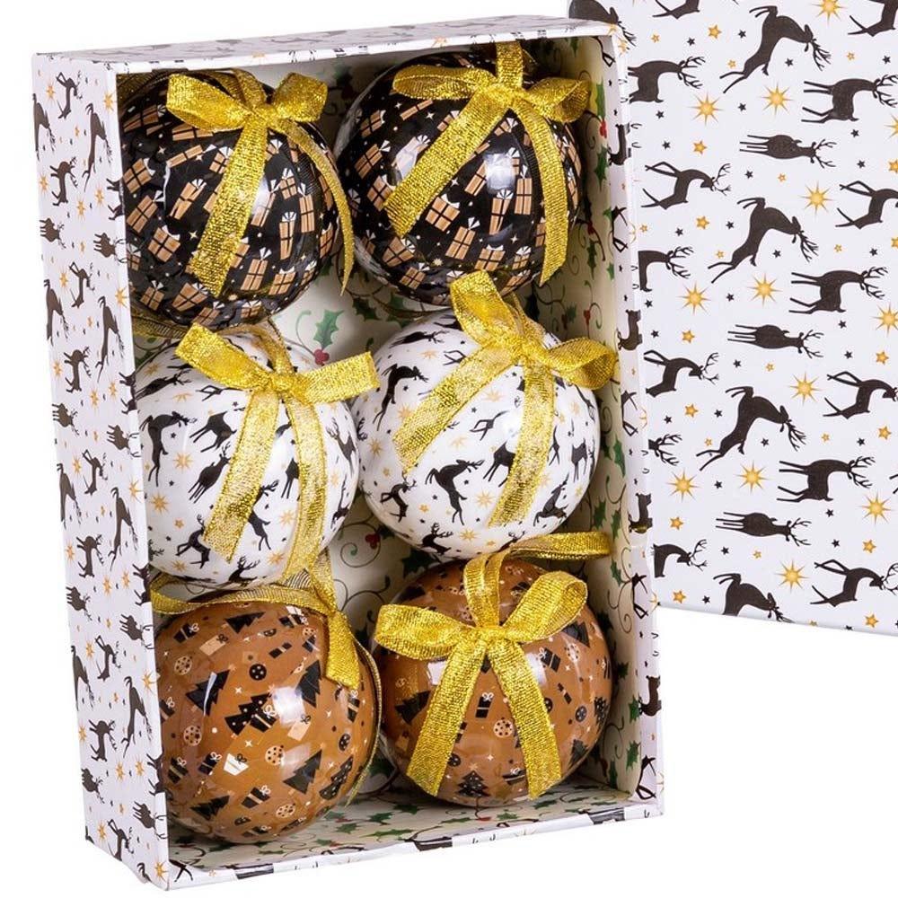 lolahome Set de 6 bolas de Navidad estampadas de polyfoam blanco y negro de 7 cm