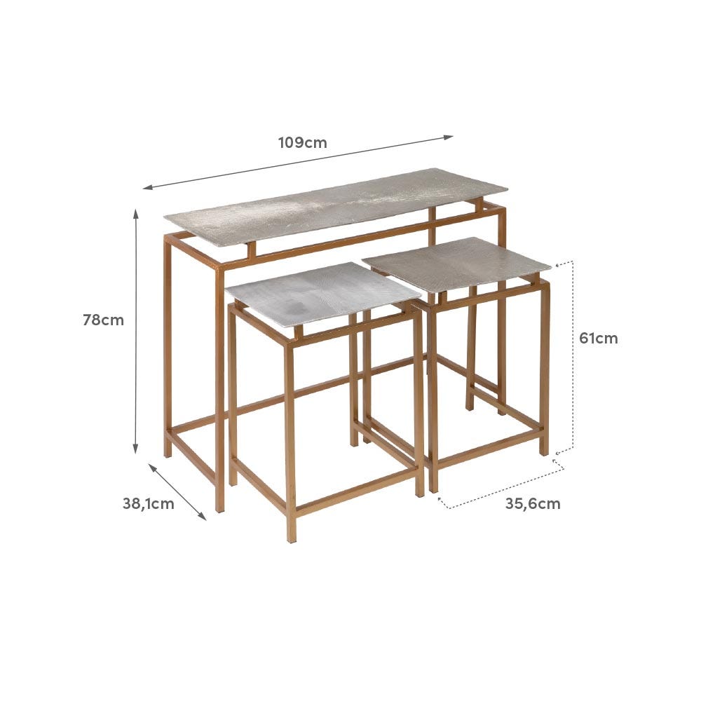 Lolahome Set De Consola Y 2 Mesitas Doradas Y Plateadas De Acero Inoxidable