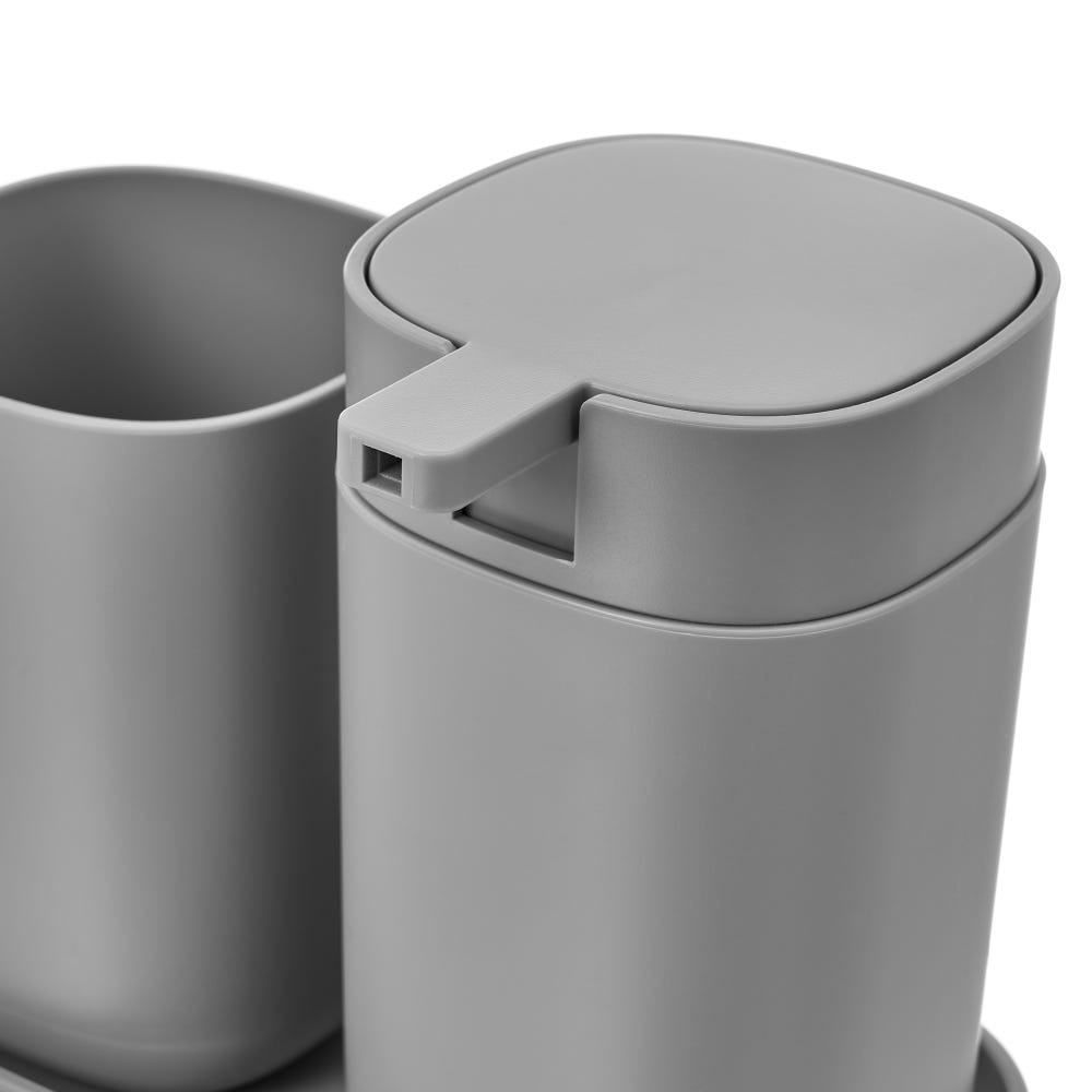 Lolahome Set De Dispensador Jabonera Y Portacepillos Gris