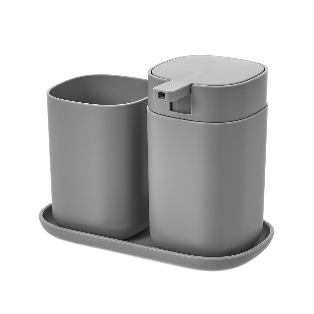 lolahome Set de dispensador jabonera y portacepillos gris