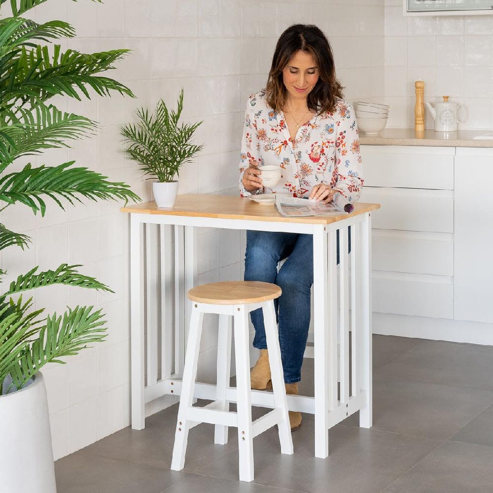 Lolahome Set De Mesa Alta Y 2 Taburetes De Madera Blanco Y Natural
