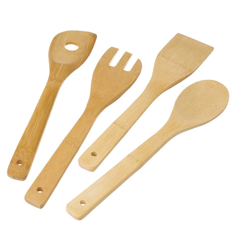 Lolahome Set De Porta Utensilios Con 4 Accesorios De Bambú Natural De Ø 8x32 Cm