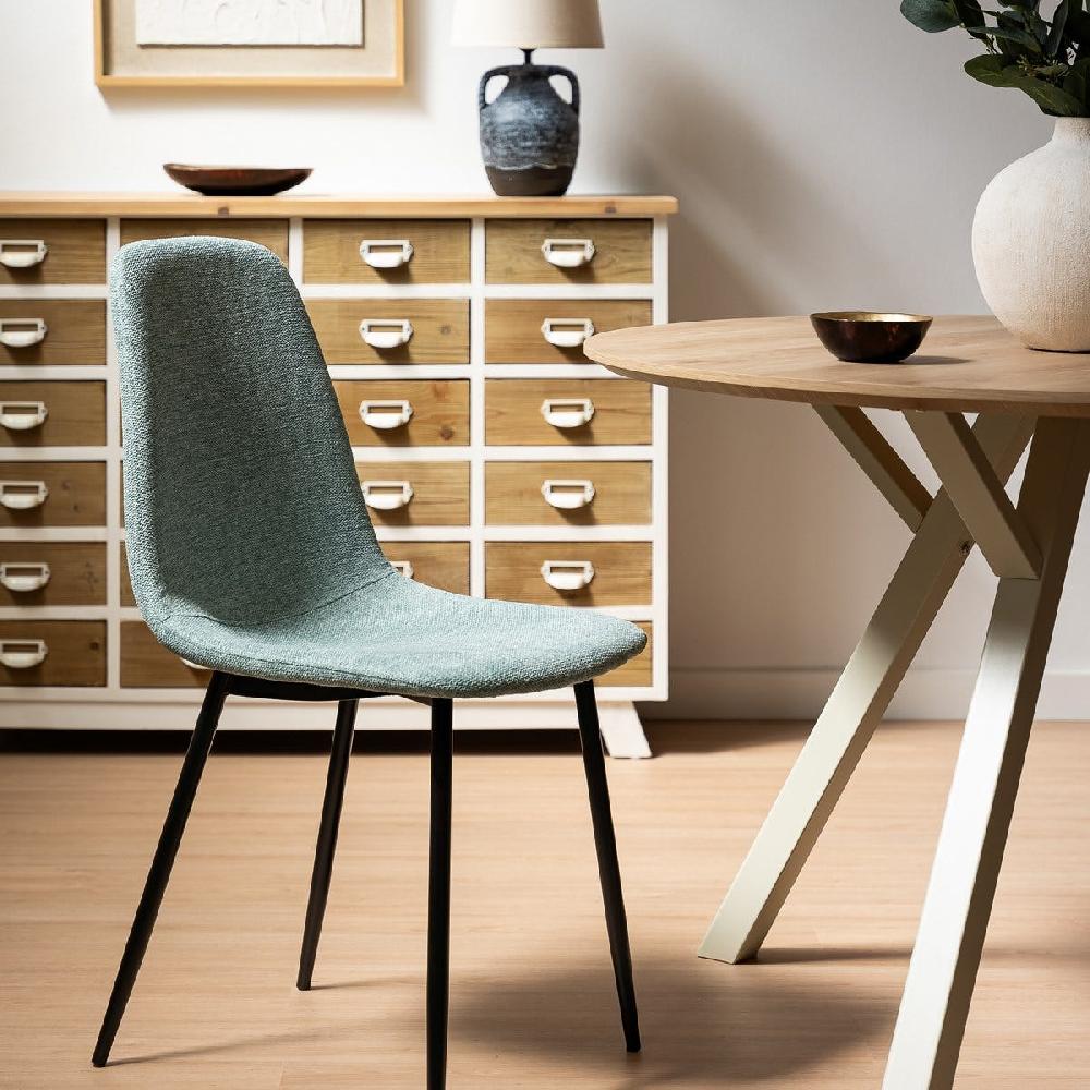 lolahome Silla de comedor Lina tapizada en lino color azul