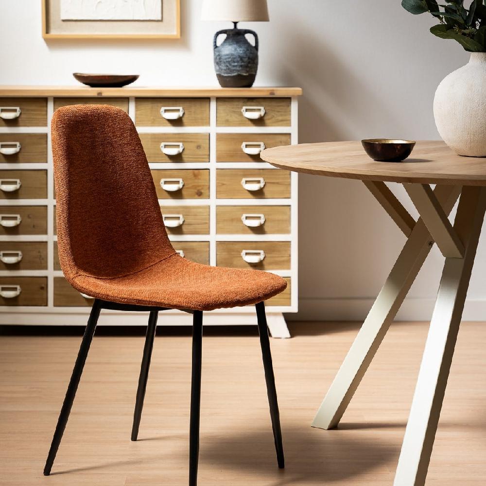 lolahome Silla de comedor Lina tapizada en lino color teja