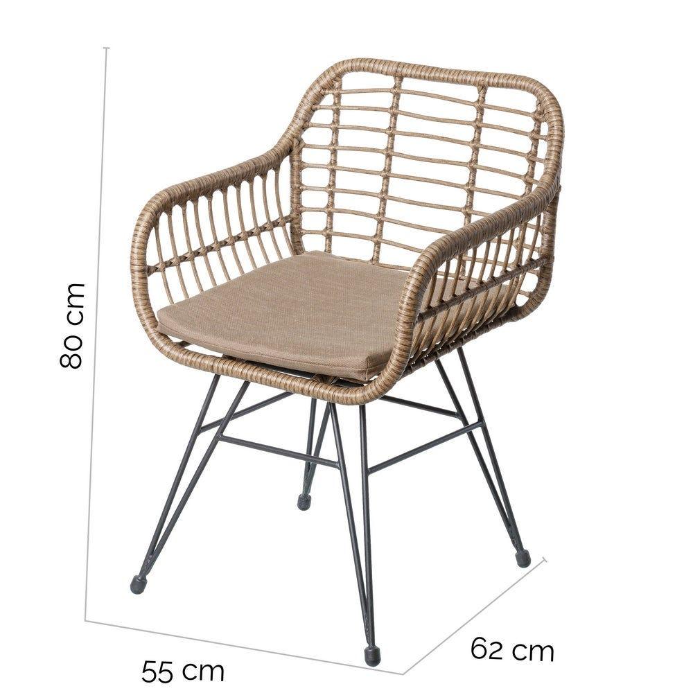 Lolahome Silla De Jardín Con Brazos Ariki De Ratán Y Acero Grafito De 57x62x80 Cm