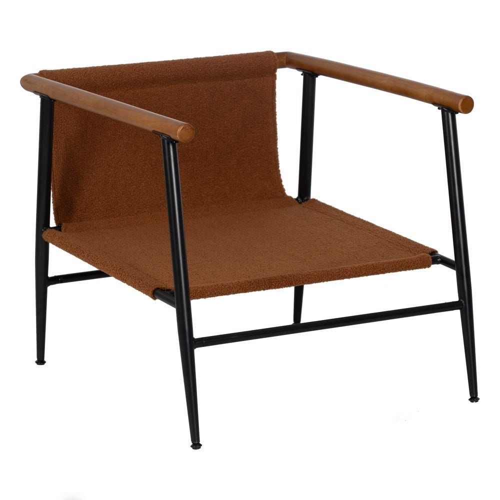 Lolahome Sillón Marrón De Diseño Bajo De Tela De Borreguito Y Metal