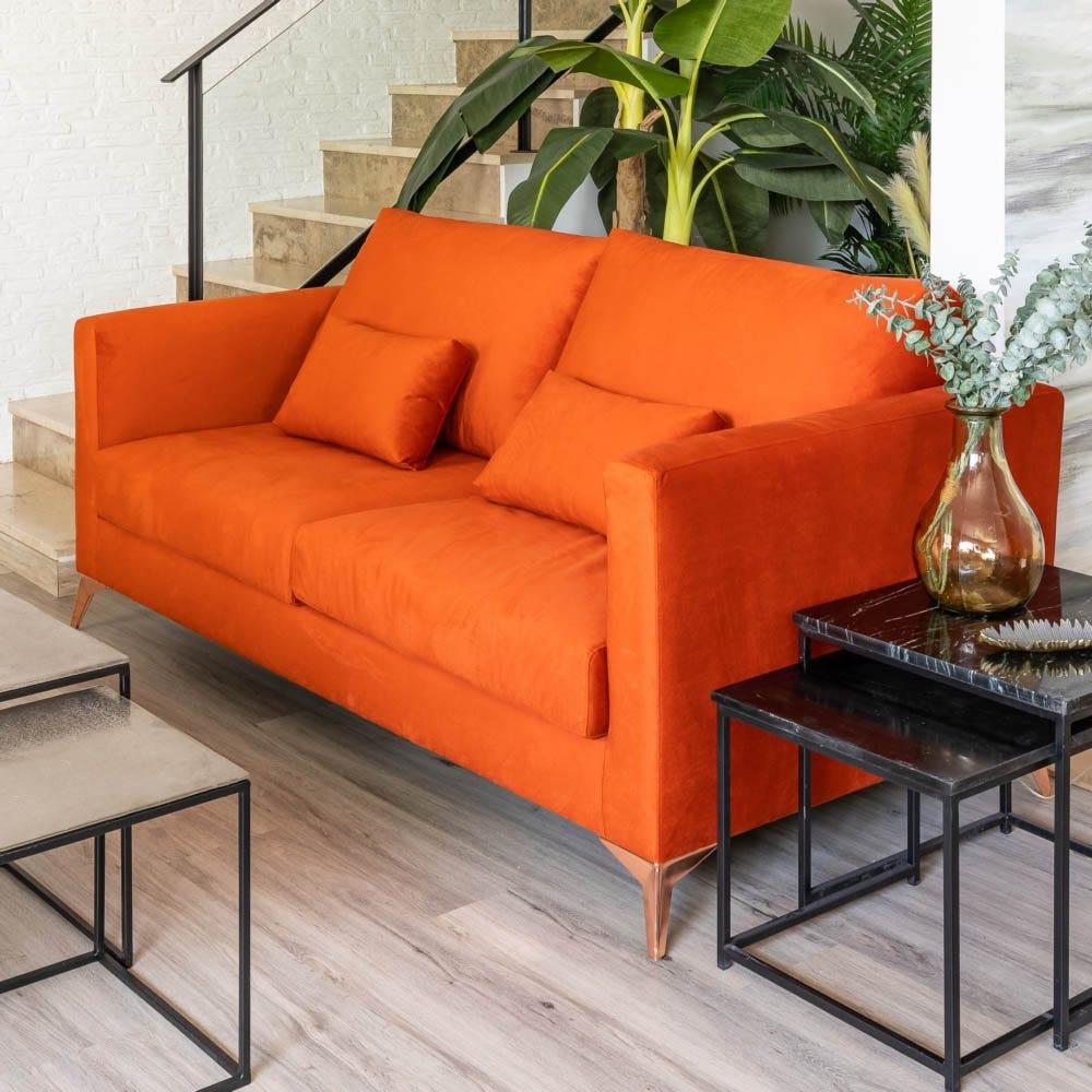 lolahome Sofá de 3 plazas antimanchas y desenfundable de antelina terracota de 200x98x97 cm