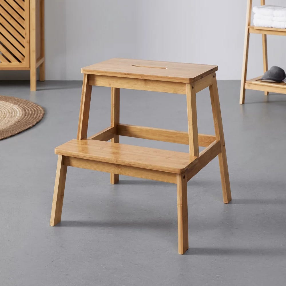 lolahome Taburete escalera de 2 peldaños de bambú natural de 47 cm