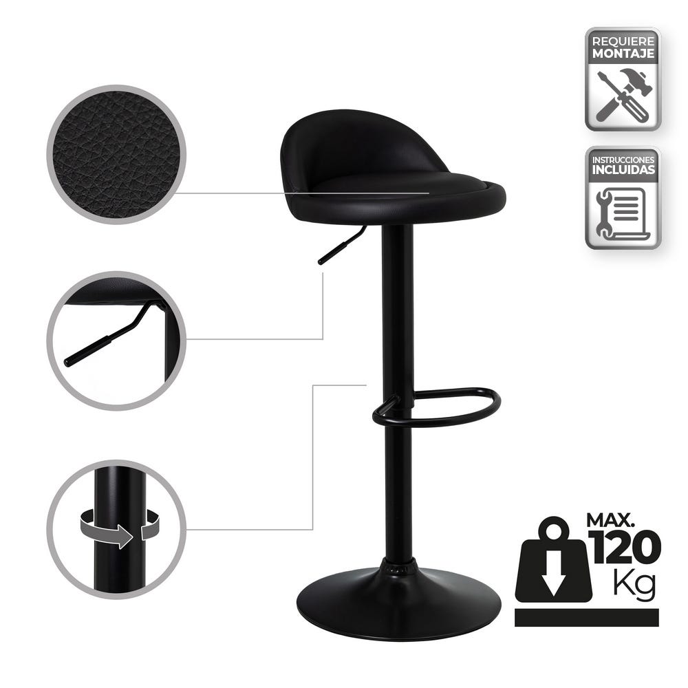 Lolahome Taburete Giratorio De Polipiel De 72-92 Cm