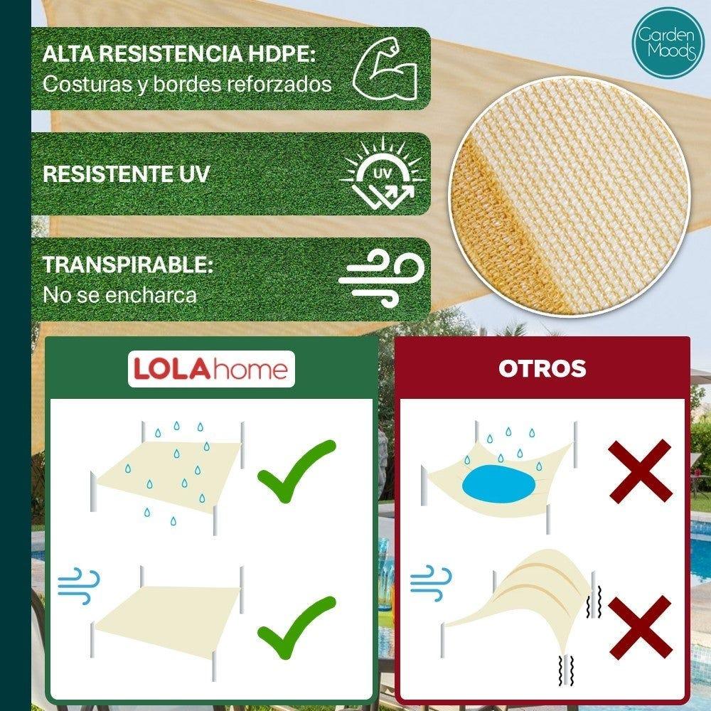 Lolahome Toldo Vela De Sombra 3x3x3 M Triangular Arena. Fibras Alta Resistencia 200gr/m² HDPE Protección UV Transpirable. Para Exteriores: Jardín Patio Terraza
