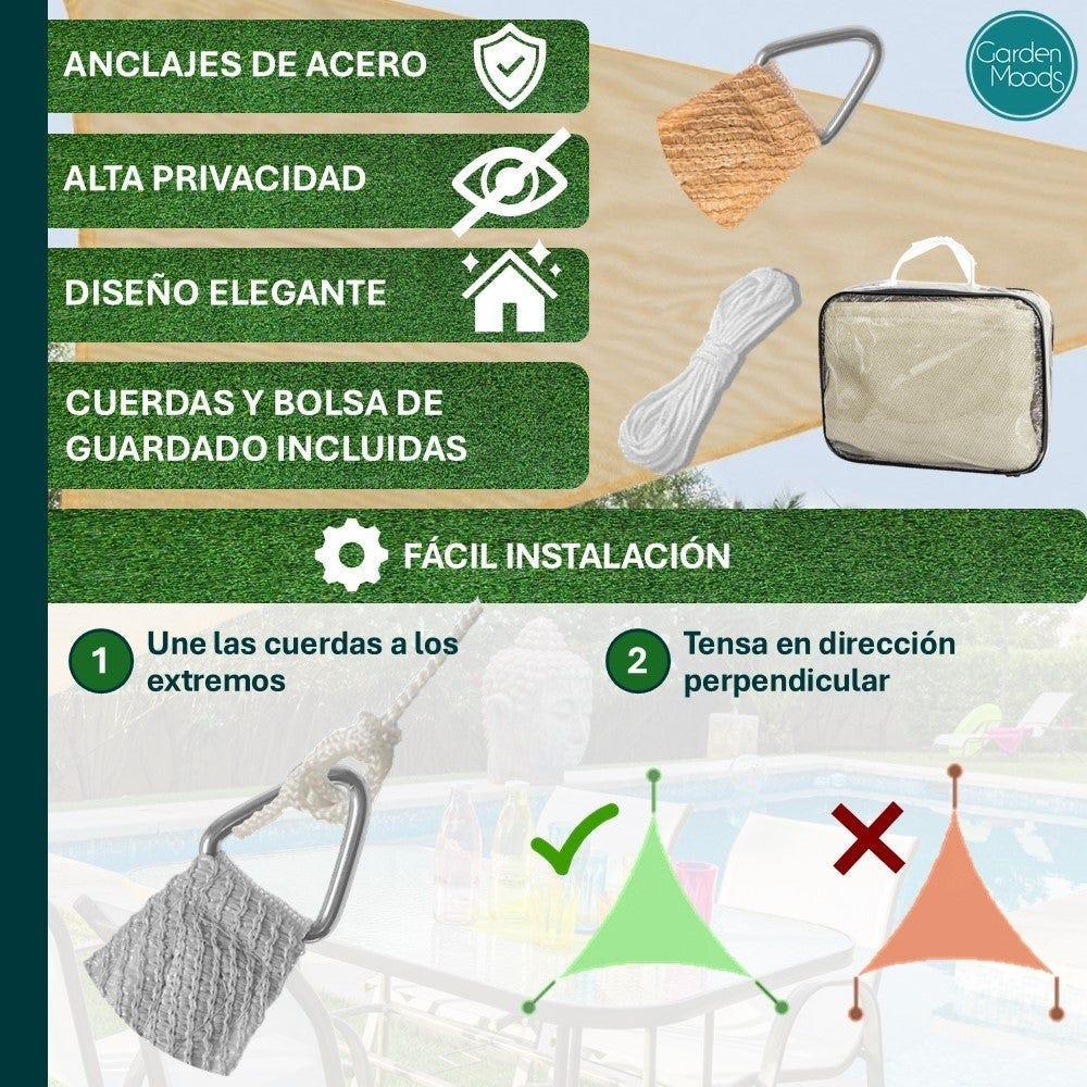 Lolahome Toldo Vela De Sombra 3x3x3 M Triangular Arena. Fibras Alta Resistencia 200gr/m² HDPE Protección UV Transpirable. Para Exteriores: Jardín Patio Terraza