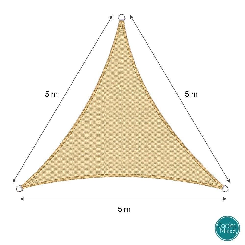 lolahome Toldo Vela de Sombra 5x5x5 m Triangular Arena. Fibras Alta resistencia 200gr/m² HDPE Protección UV Transpirable. Para Exteriores: Jardín Patio Terraza